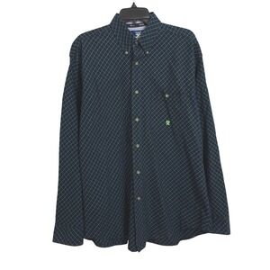 Wrangler 20X Button Down Western Shirt Mens Large Navy Blue Green Diamond Grid